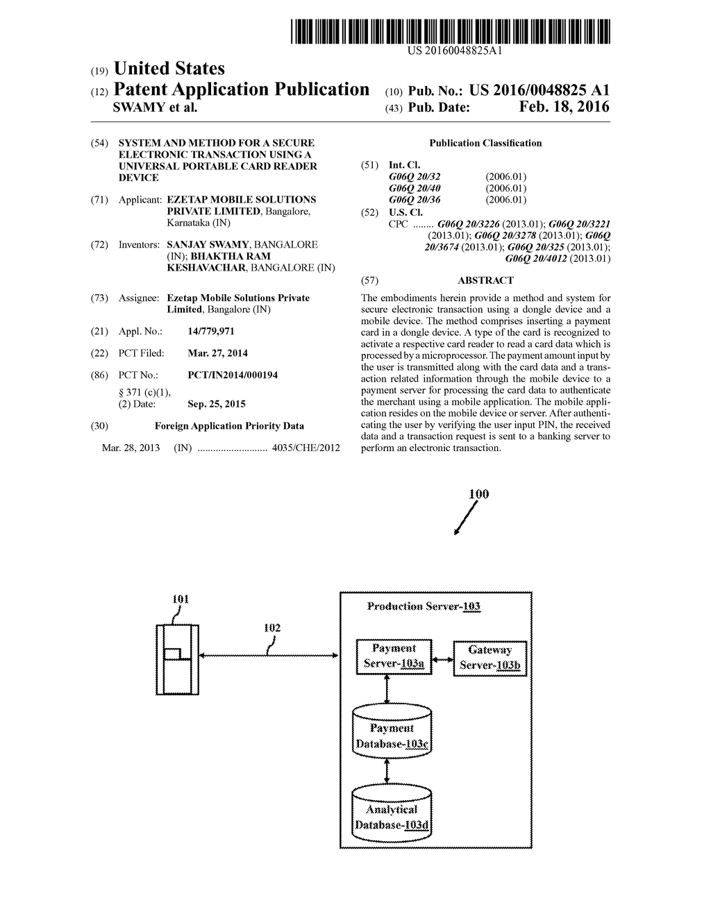 SYSTEM AND METHOD FOR A SECURE ELECTRONIC TRANSACTION USING A UNIVERSAL     PORTABLE CARD READER DEVICE - diagram, schematic, and image 01