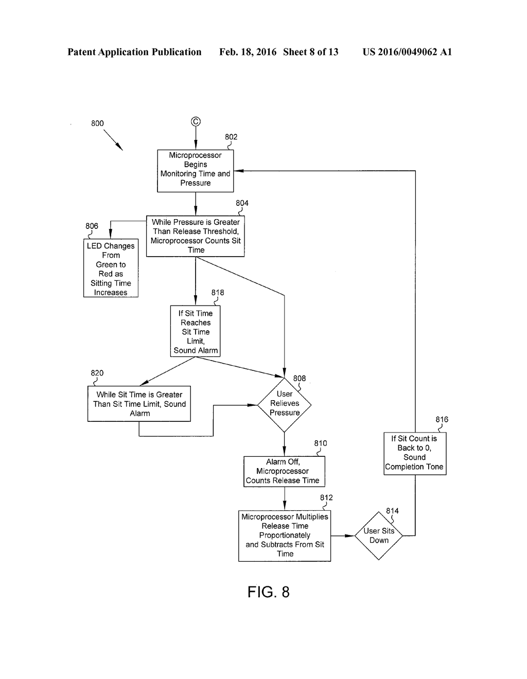 PRESSURE RELIEF COMPLIANCE SYSTEM AND  METHOD FOR MONITORING TIME SPENT     APPLYING OR RELEASING PRESSURE - diagram, schematic, and image 09