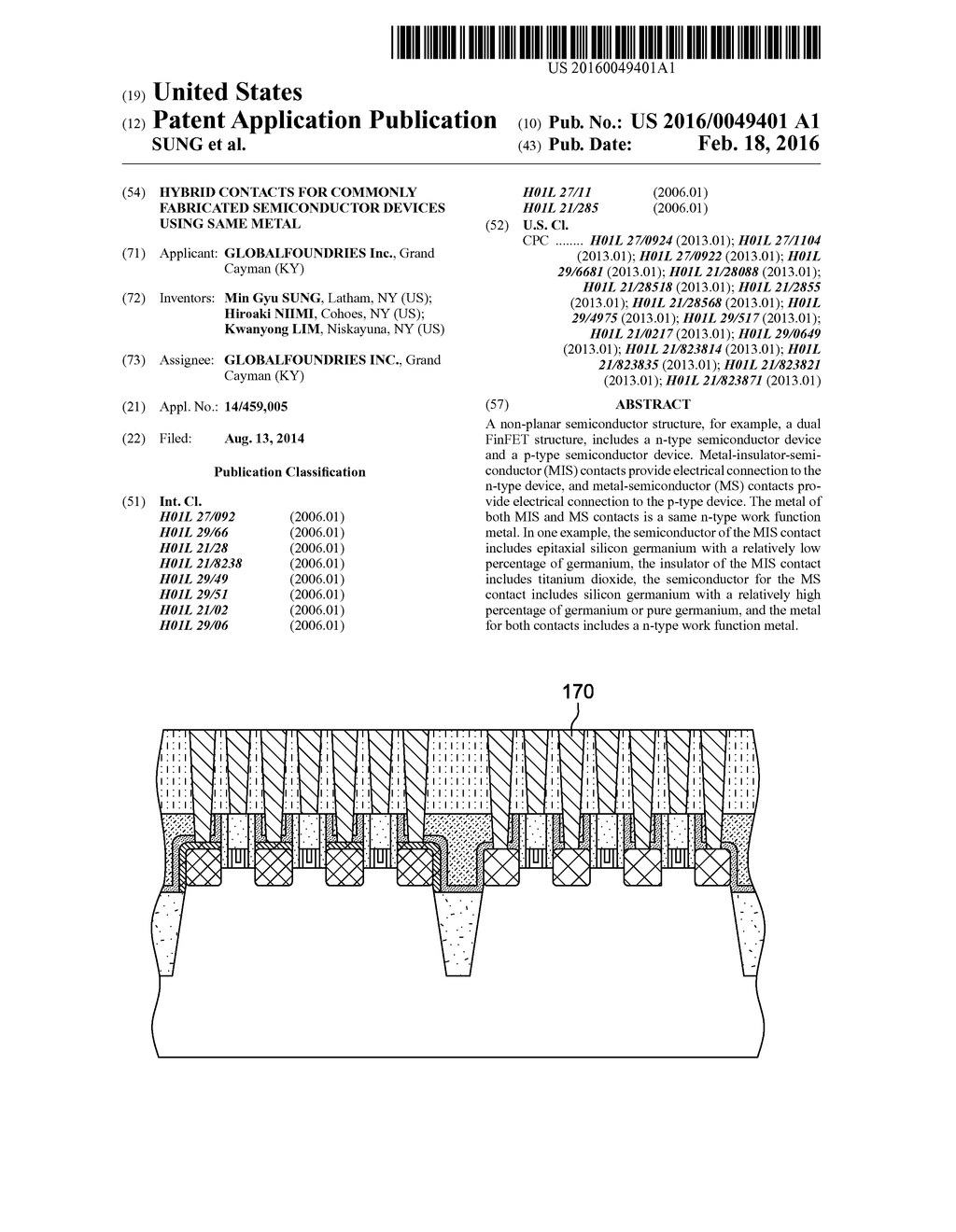 HYBRID CONTACTS FOR COMMONLY FABRICATED SEMICONDUCTOR DEVICES USING SAME     METAL - diagram, schematic, and image 01