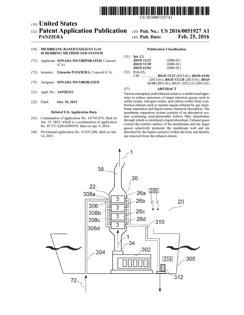 MEMBRANE-BASED EXHAUST GAS SCRUBBING METHOD AND SYSTEM - diagram, schematic, and image 01