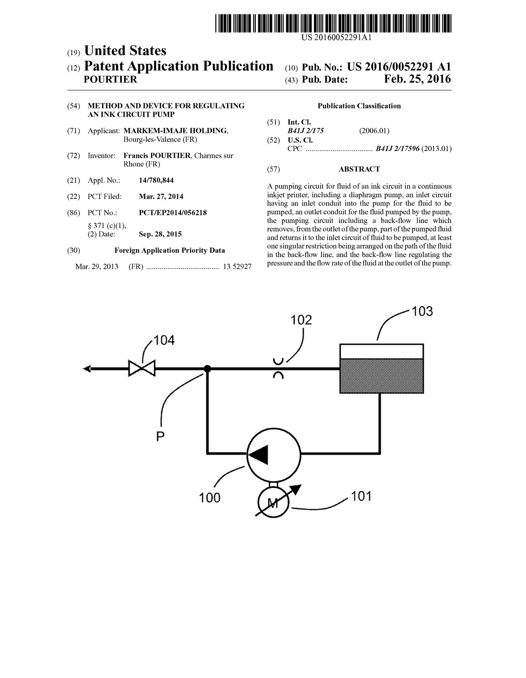 METHOD AND DEVICE FOR REGULATING AN INK CIRCUIT PUMP - diagram, schematic, and image 01