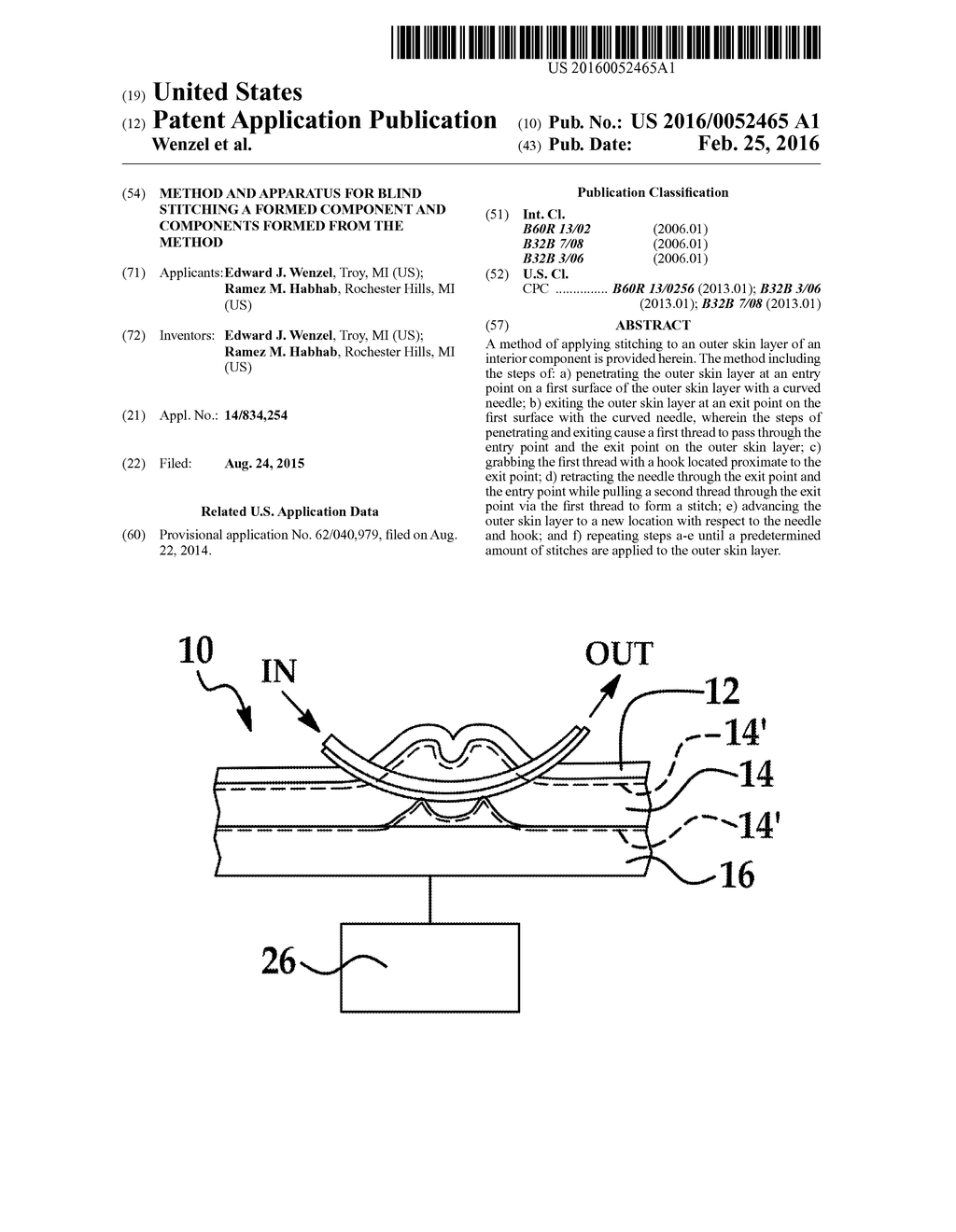 METHOD AND APPARATUS FOR BLIND STITCHING A FORMED COMPONENT AND COMPONENTS     FORMED FROM THE METHOD - diagram, schematic, and image 01