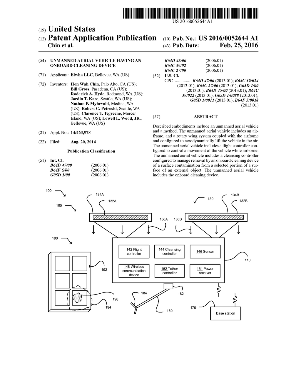 UNMANNED AERIAL VEHICLE HAVING AN ONBOARD CLEANING DEVICE - diagram, schematic, and image 01