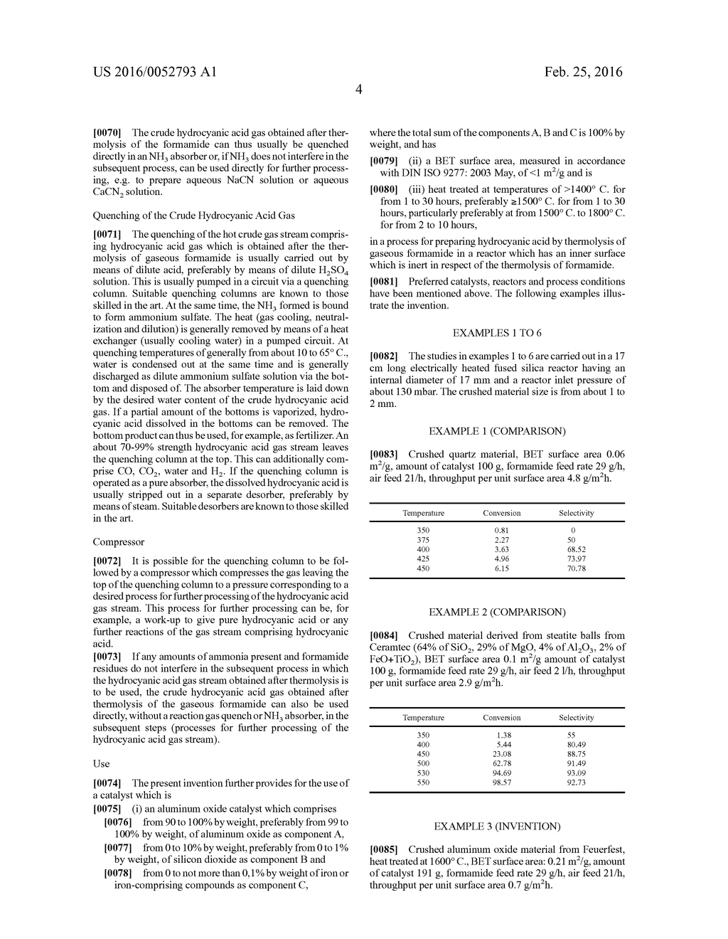 METHOD FOR SYNTHESIZING HYDROCYANIC ACID FROM FORMAMIDE - CATALYST - diagram, schematic, and image 05