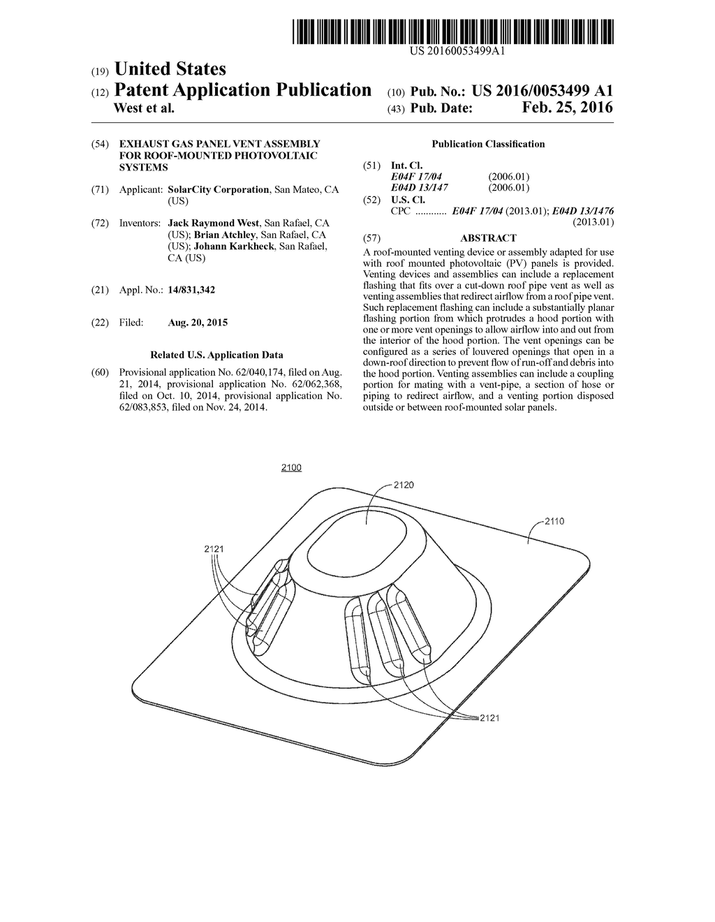 EXHAUST GAS PANEL VENT ASSEMBLY FOR ROOF-MOUNTED PHOTOVOLTAIC SYSTEMS - diagram, schematic, and image 01