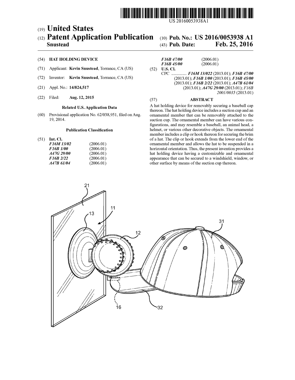 Hat Holding Device - diagram, schematic, and image 01