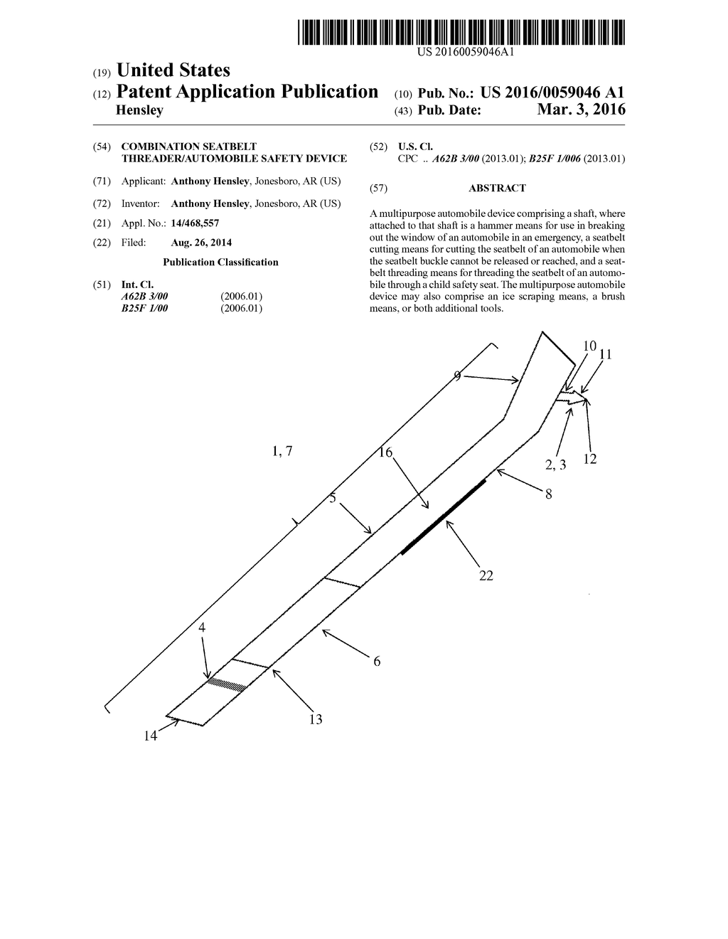 Combination Seatbelt Threader/Automobile Safety Device - diagram, schematic, and image 01