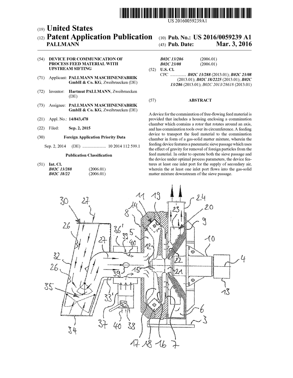 DEVICE FOR COMMUNICATION OF PROCESS FEED MATERIAL WITH UPSTREAM SIFTING - diagram, schematic, and image 01