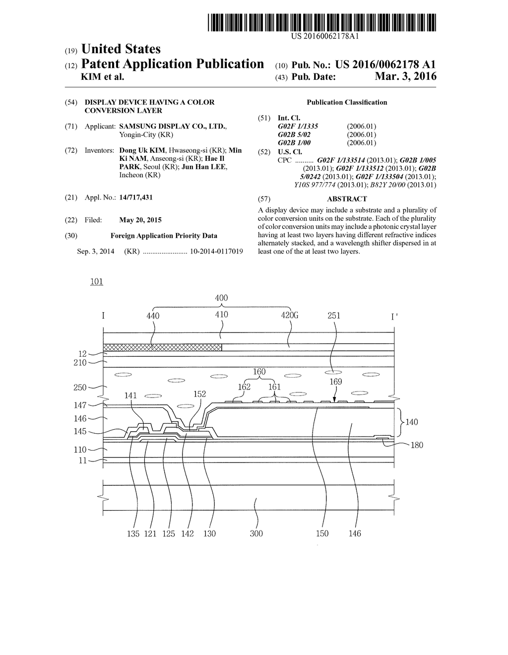 DISPLAY DEVICE HAVING A COLOR CONVERSION LAYER - diagram, schematic, and image 01