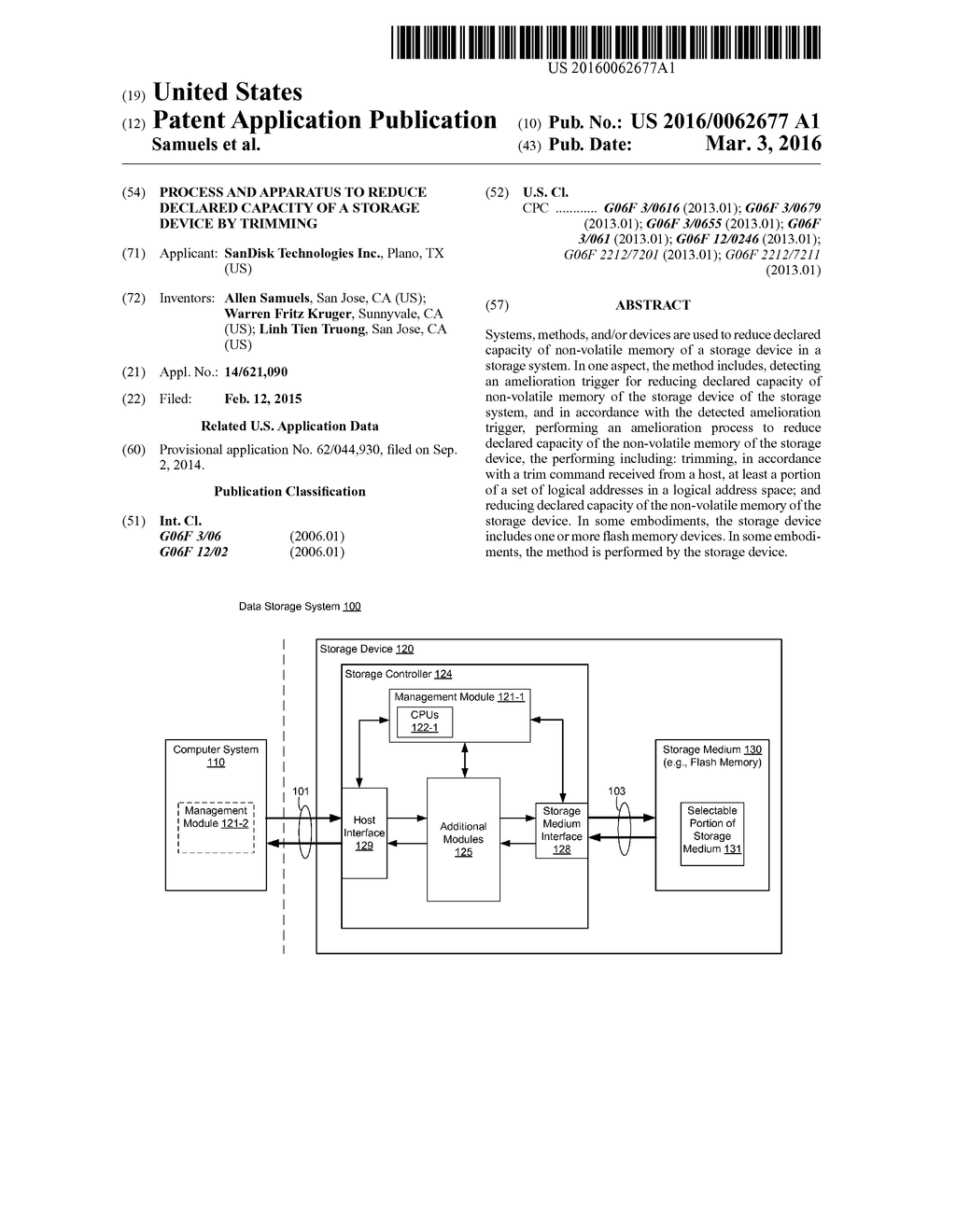 Process and Apparatus to Reduce Declared Capacity of a Storage Device by     Trimming - diagram, schematic, and image 01