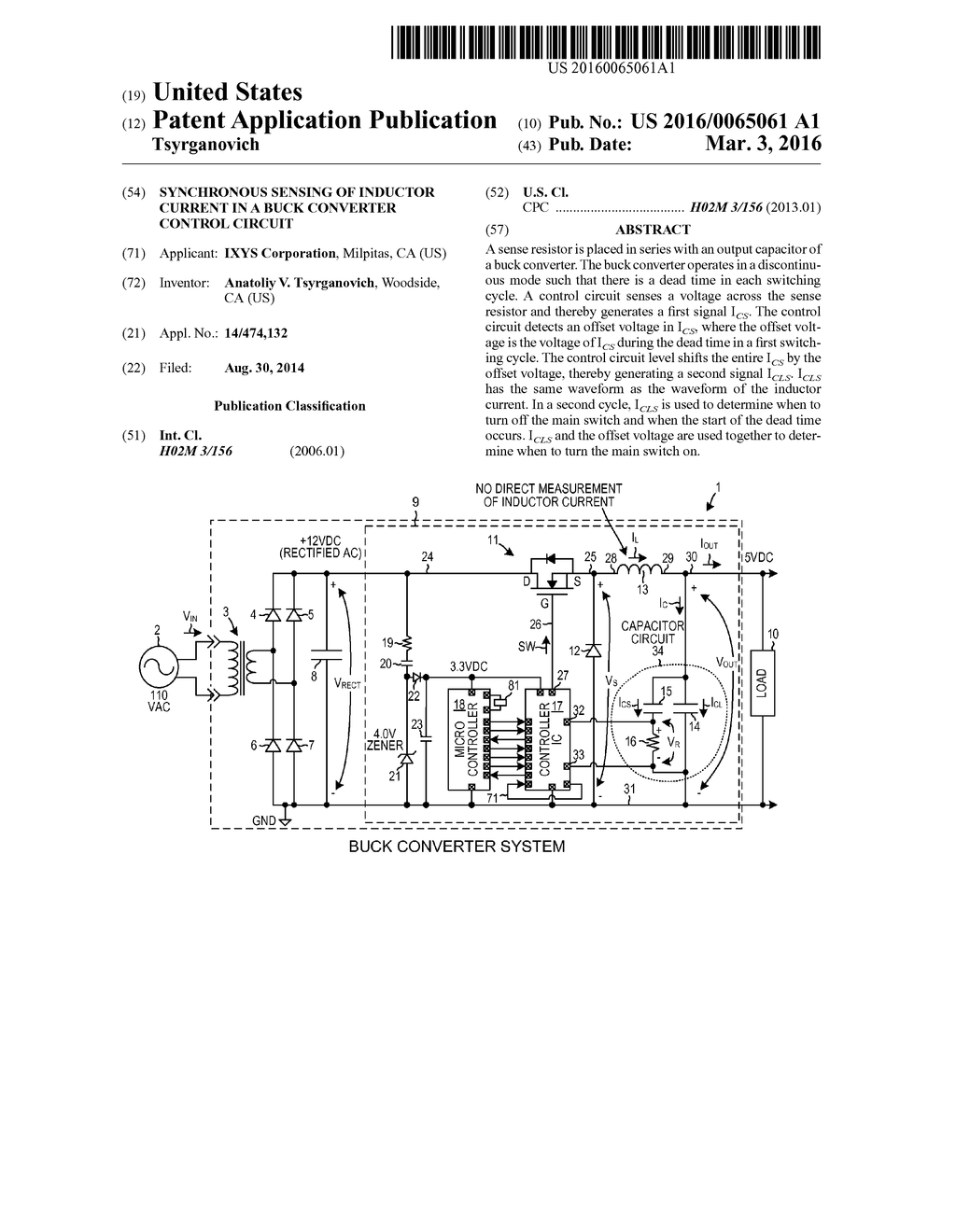 SYNCHRONOUS SENSING OF INDUCTOR CURRENT IN A BUCK CONVERTER CONTROL     CIRCUIT - diagram, schematic, and image 01