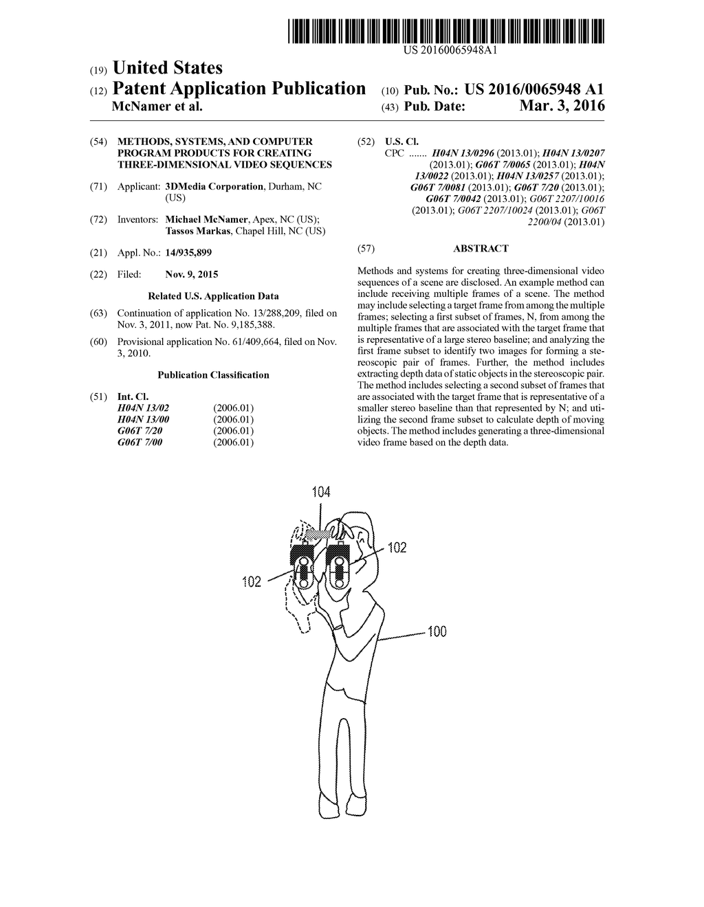 METHODS, SYSTEMS, AND COMPUTER PROGRAM PRODUCTS FOR CREATING     THREE-DIMENSIONAL VIDEO SEQUENCES - diagram, schematic, and image 01