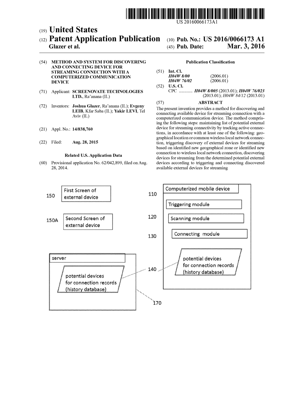 Method and System for Discovering and Connecting Device for Streaming     Connection with a Computerized Communication Device - diagram, schematic, and image 01