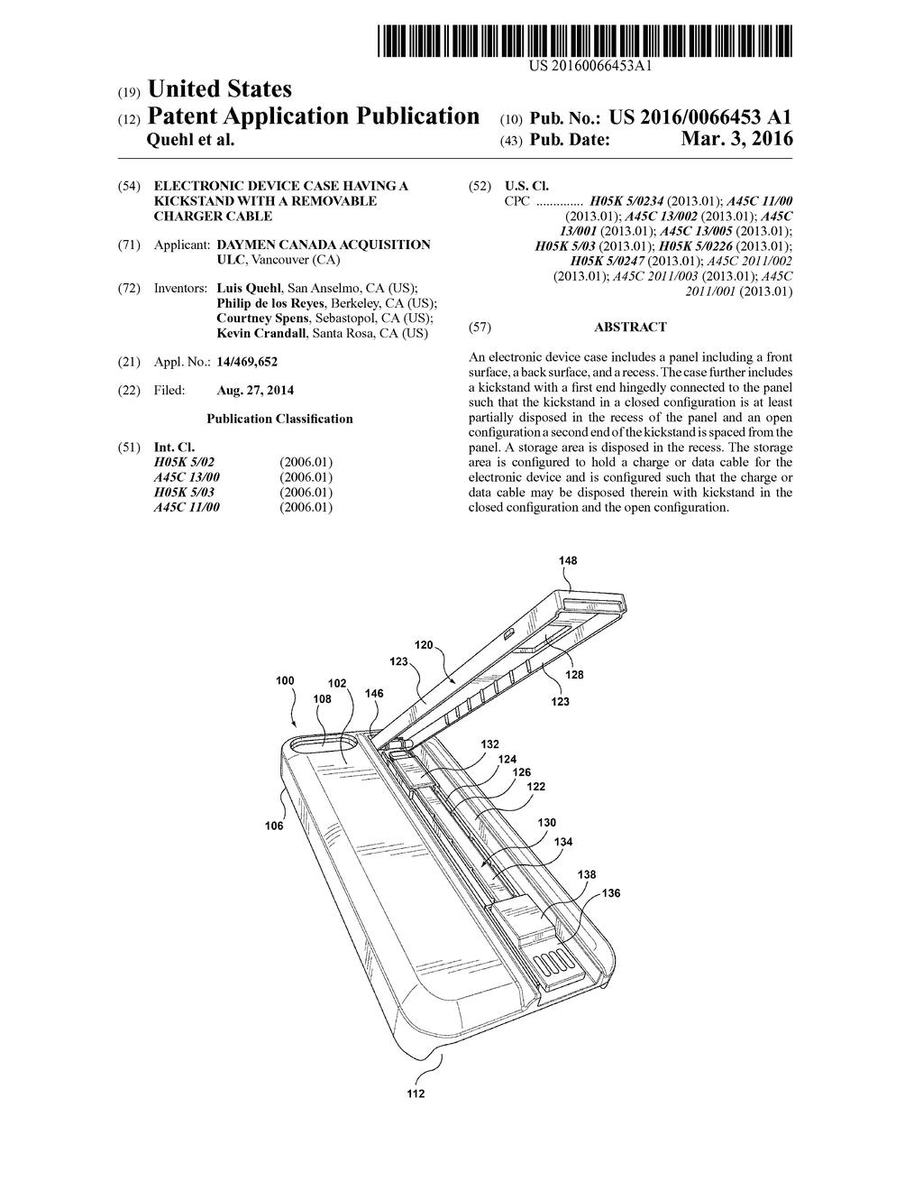 ELECTRONIC DEVICE CASE HAVING A KICKSTAND WITH A REMOVABLE CHARGER CABLE - diagram, schematic, and image 01