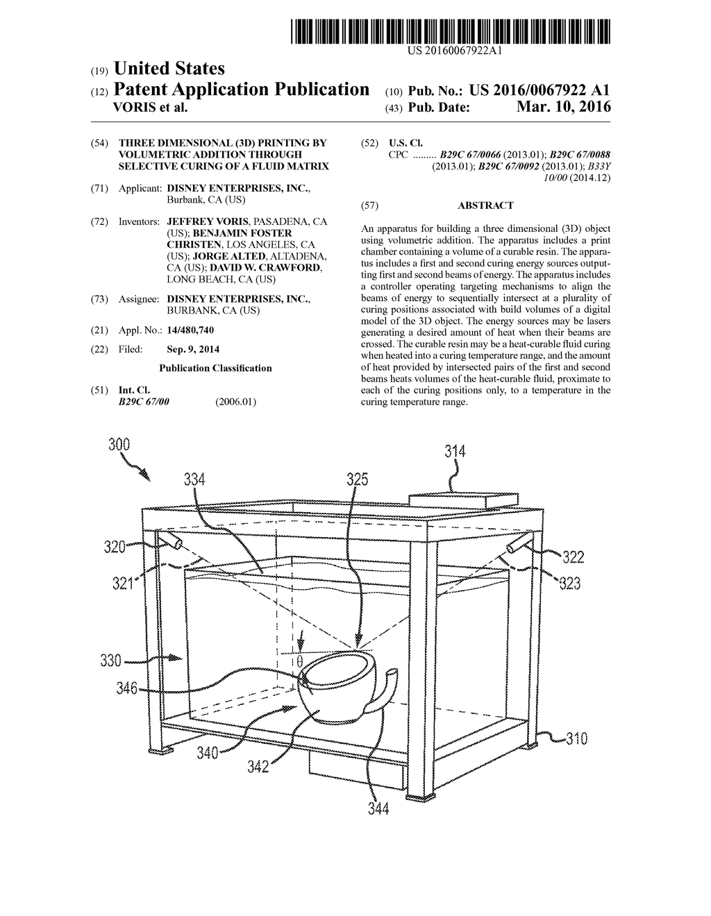 THREE DIMENSIONAL (3D) PRINTING BY VOLUMETRIC ADDITION THROUGH SELECTIVE     CURING OF A FLUID MATRIX - diagram, schematic, and image 01