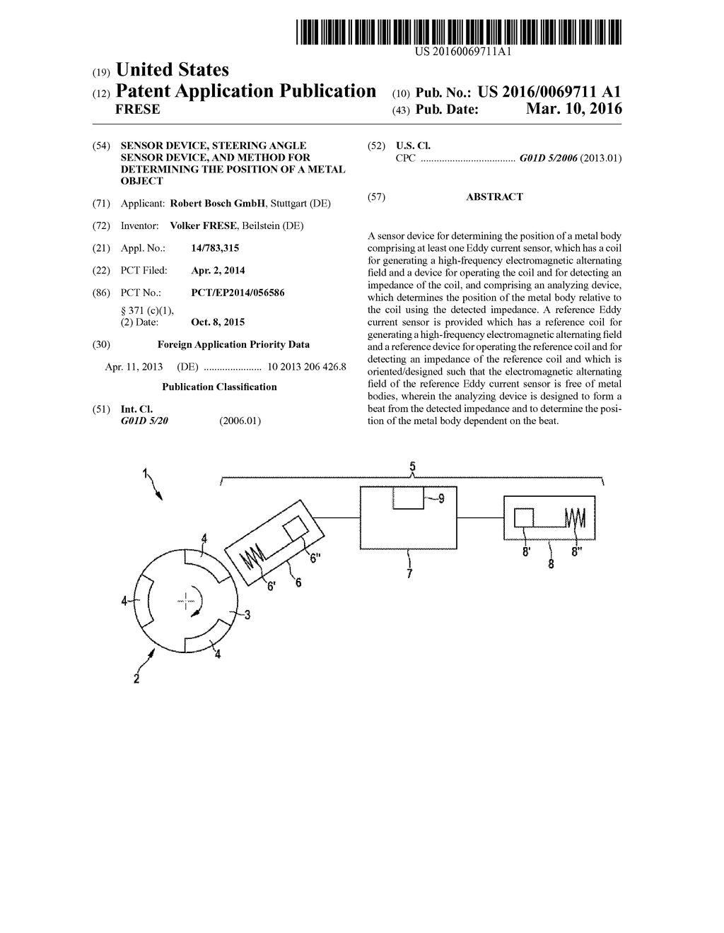 Sensor Device, Steering Angle Sensor Device, and Method for Determining     the Position of a Metal Object - diagram, schematic, and image 01