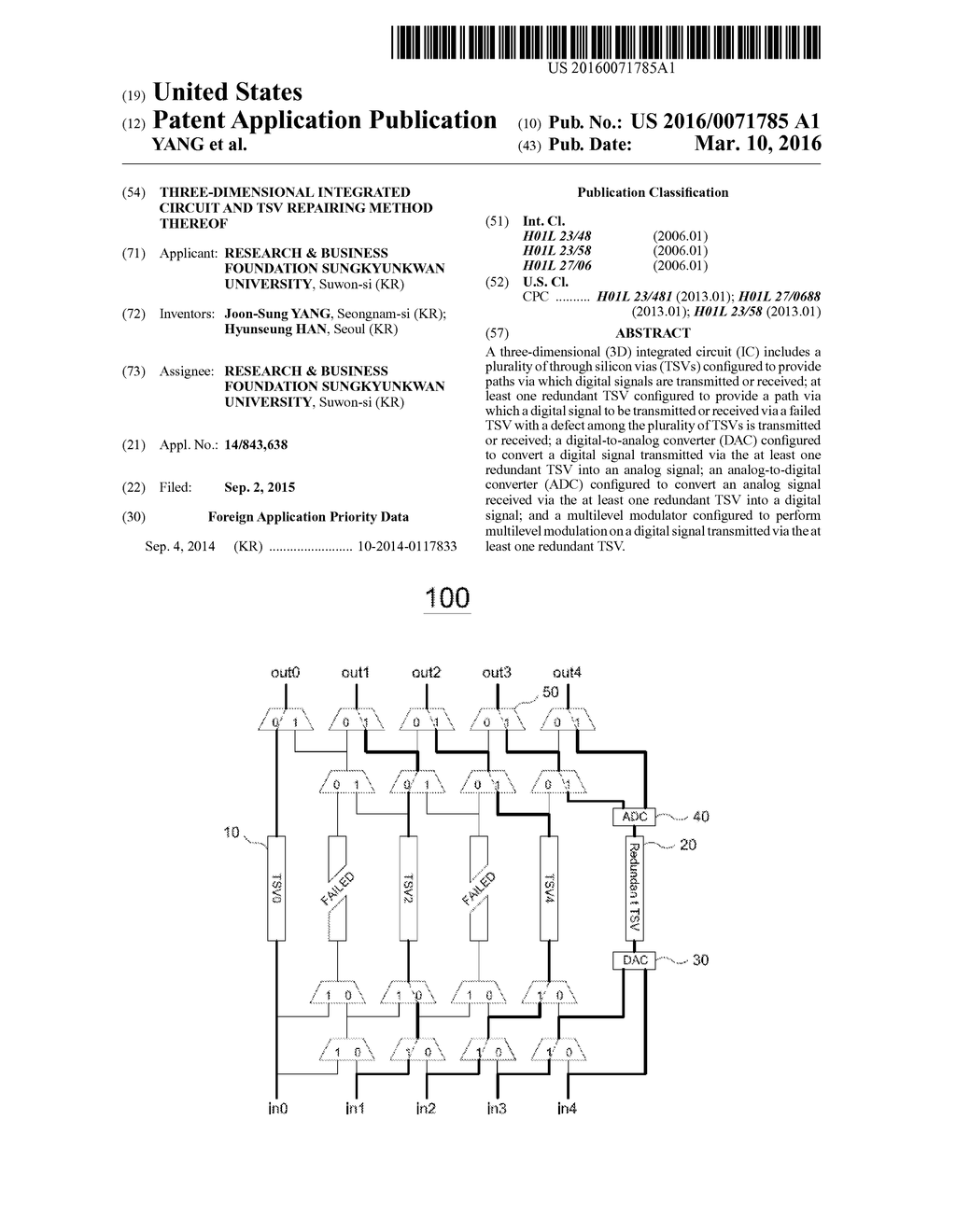 THREE-DIMENSIONAL INTEGRATED CIRCUIT AND TSV REPAIRING METHOD THEREOF - diagram, schematic, and image 01