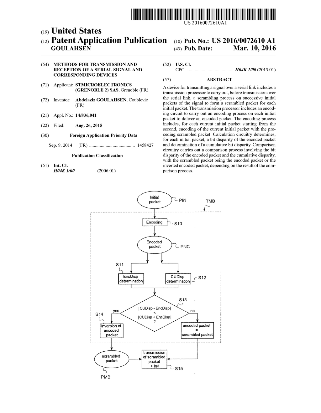 METHODS FOR TRANSMISSION AND RECEPTION OF A SERIAL SIGNAL AND     CORRESPONDING DEVICES - diagram, schematic, and image 01