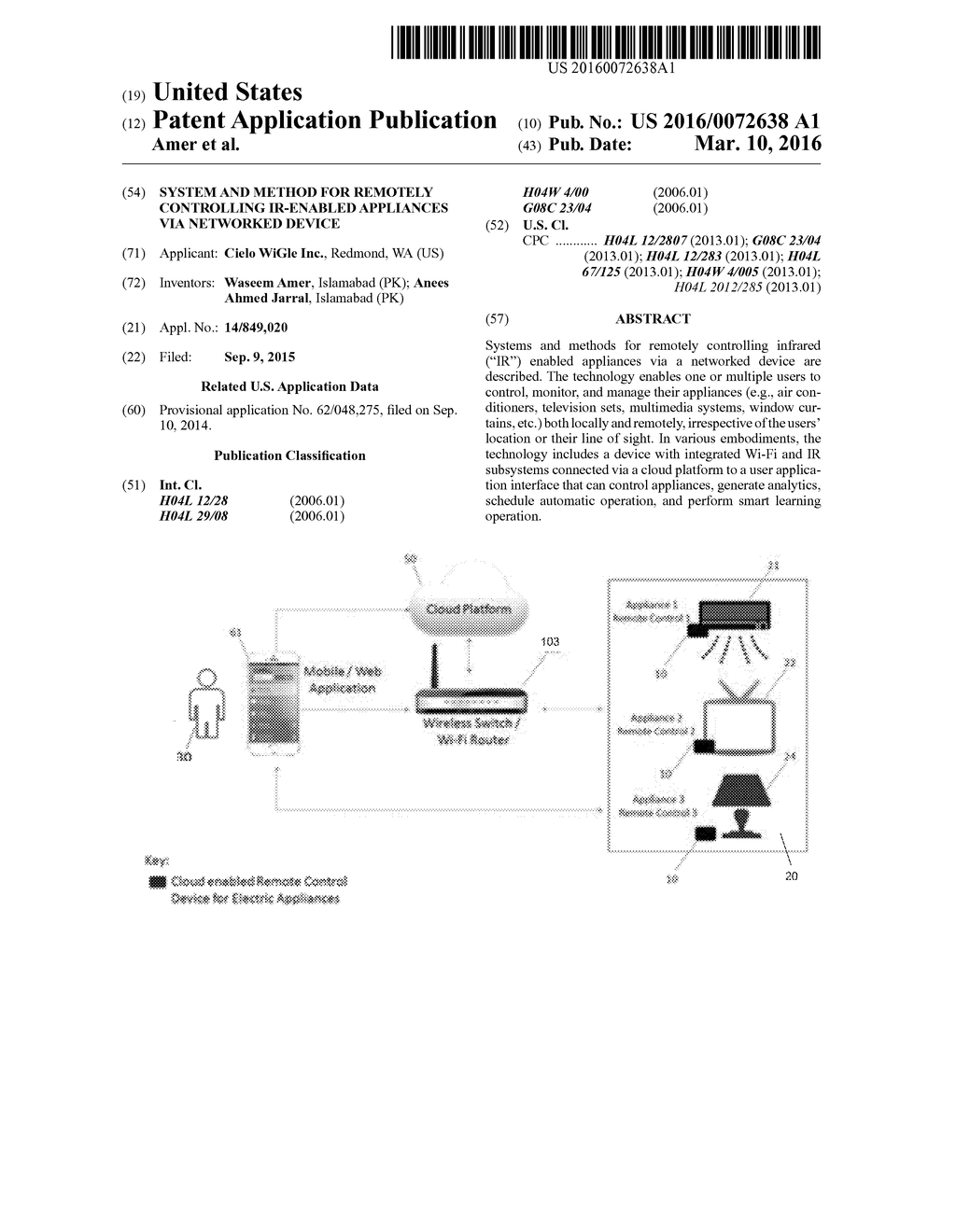 SYSTEM AND METHOD FOR REMOTELY CONTROLLING IR-ENABLED APPLIANCES VIA     NETWORKED DEVICE - diagram, schematic, and image 01