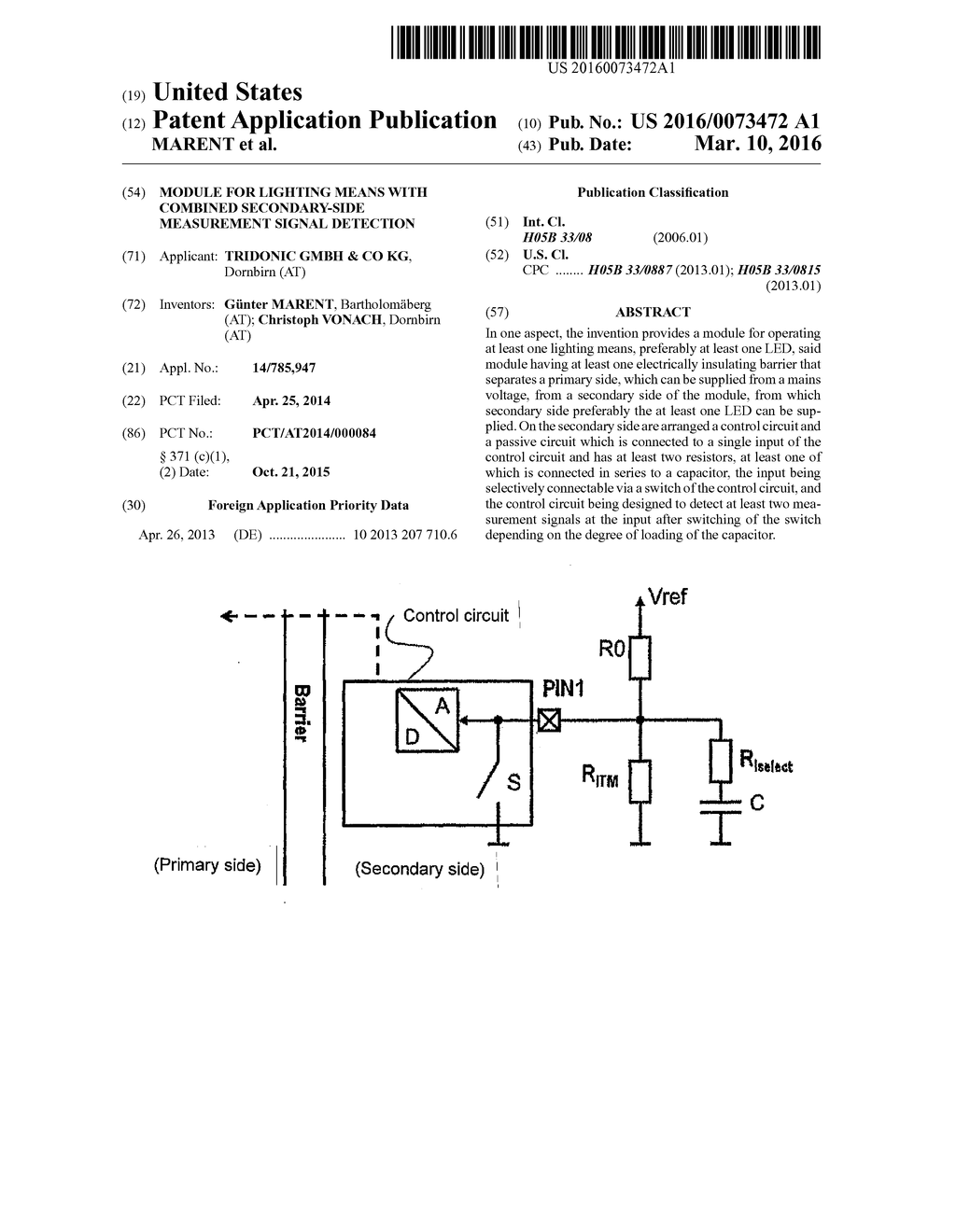 Module for Lighting Means With Combined Secondary-Side Measurement Signal     Detection - diagram, schematic, and image 01