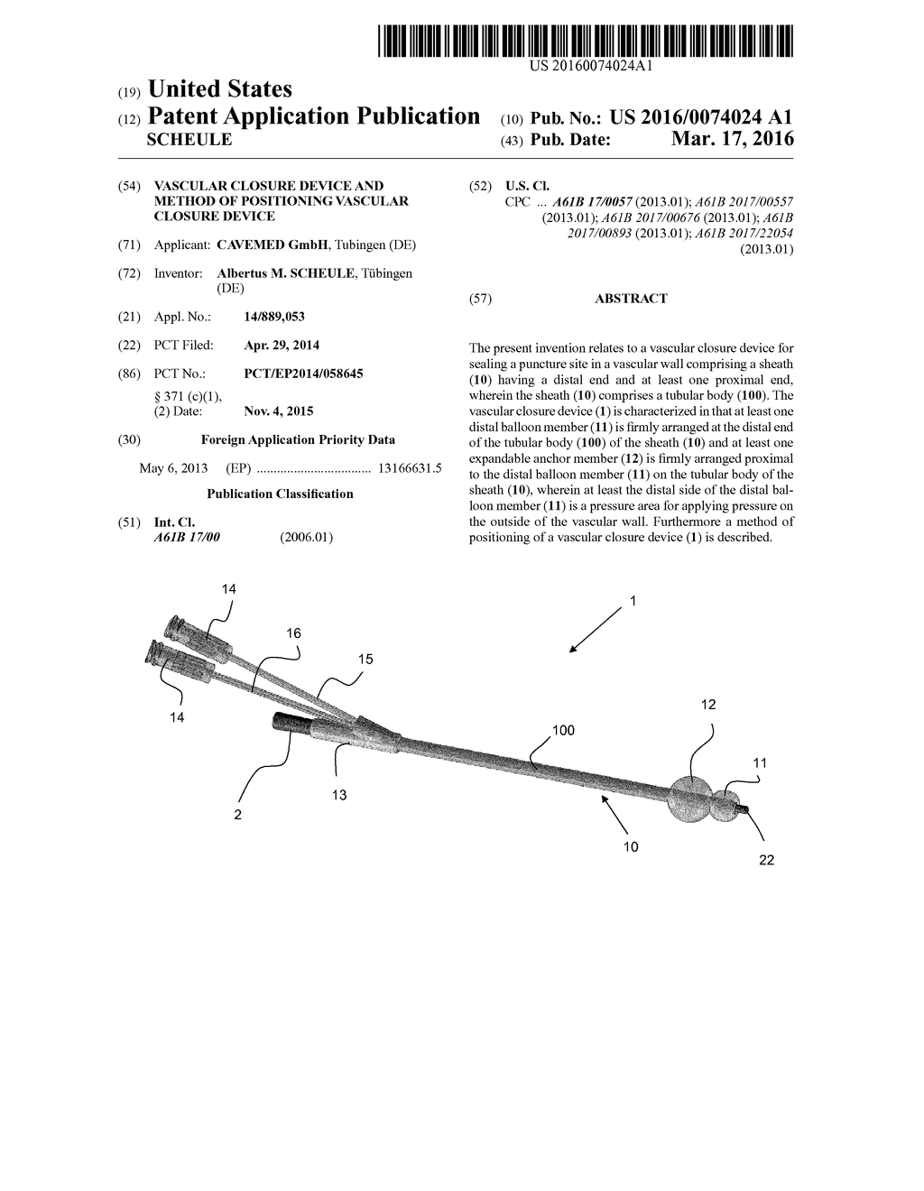 VASCULAR CLOSURE DEVICE AND METHOD OF POSITIONING VASCULAR CLOSURE DEVICE - diagram, schematic, and image 01