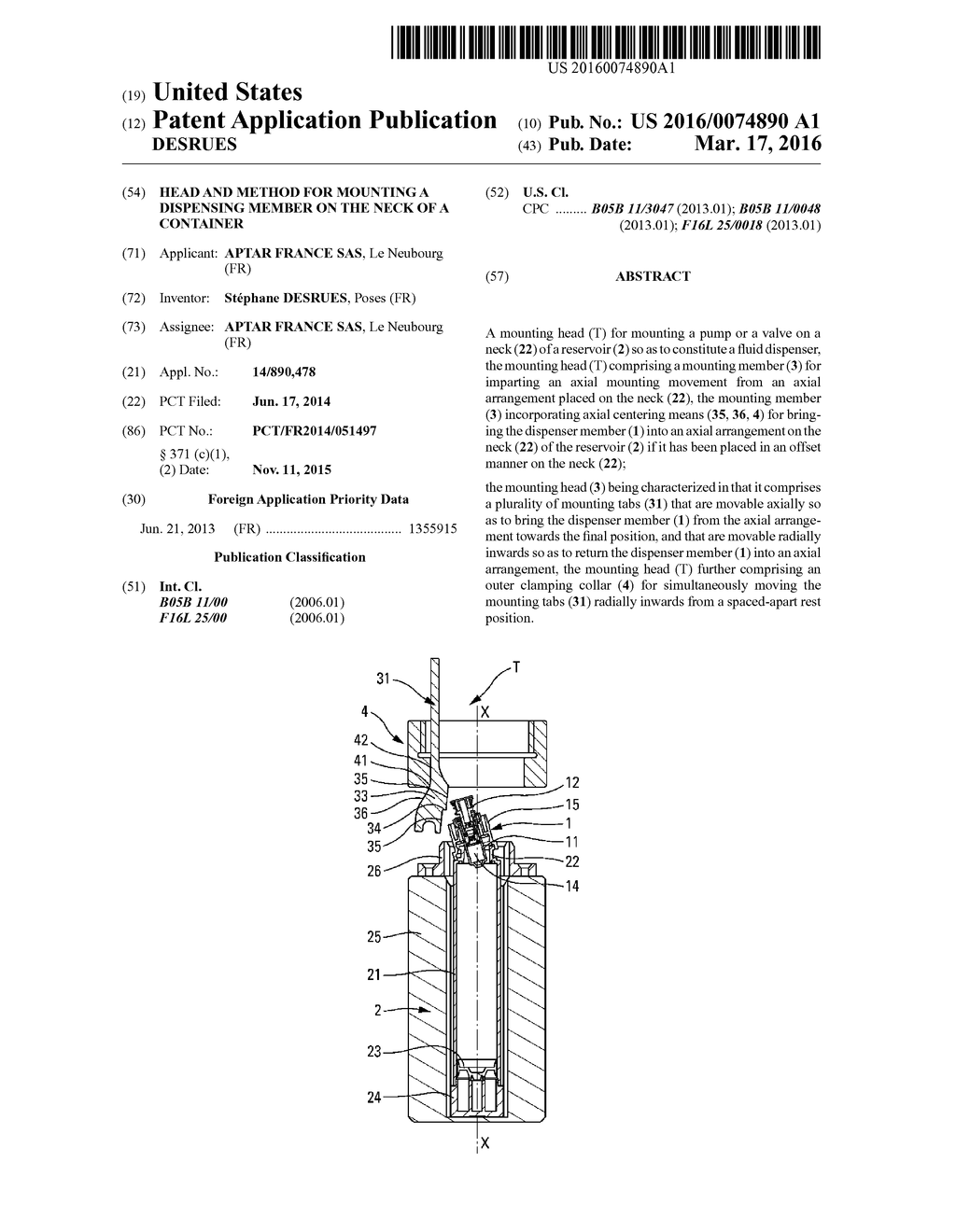 HEAD AND METHOD FOR MOUNTING A DISPENSING MEMBER ON THE NECK OF A     CONTAINER - diagram, schematic, and image 01