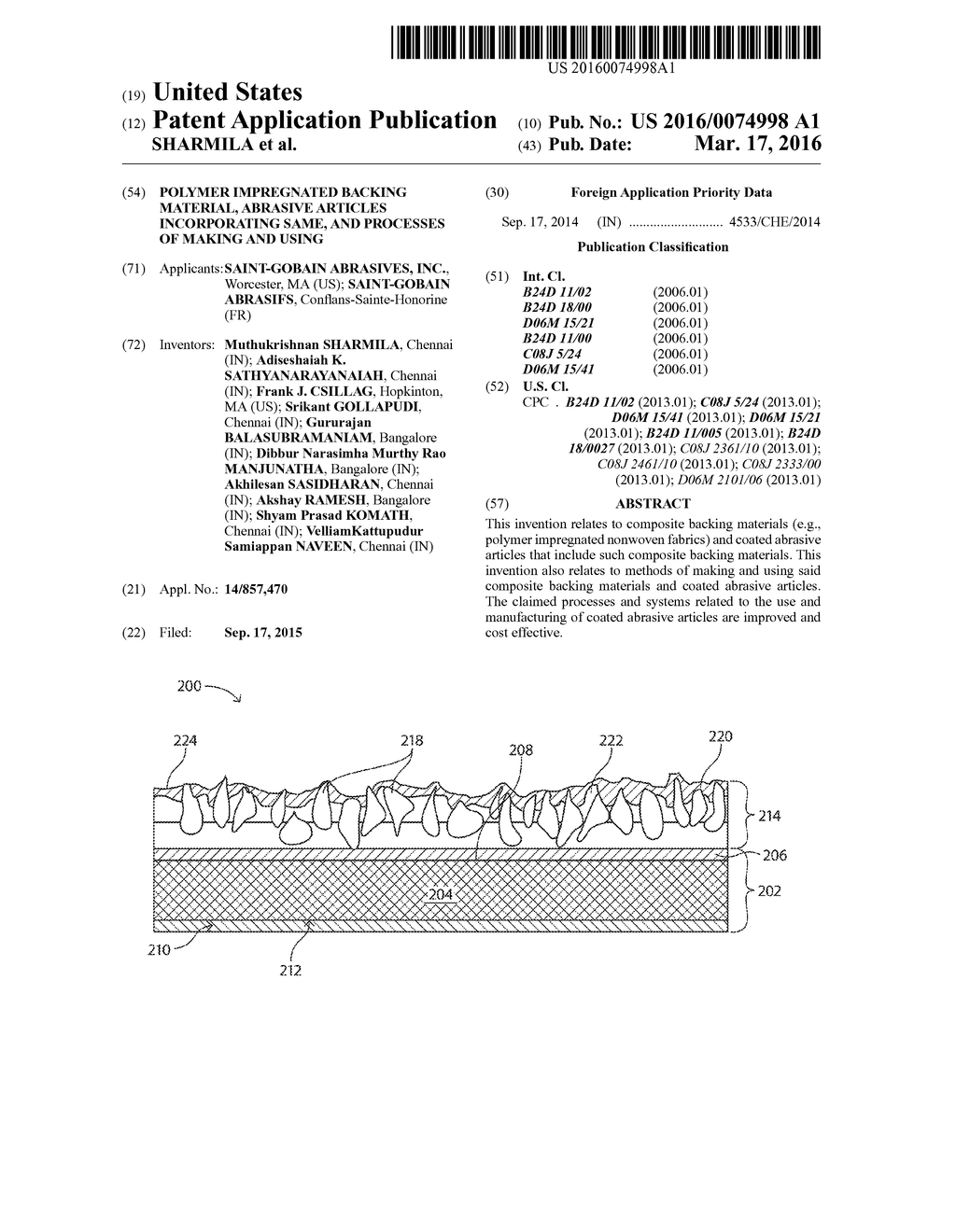 POLYMER IMPREGNATED BACKING MATERIAL, ABRASIVE ARTICLES INCORPORATING     SAME, AND PROCESSES OF MAKING AND USING - diagram, schematic, and image 01