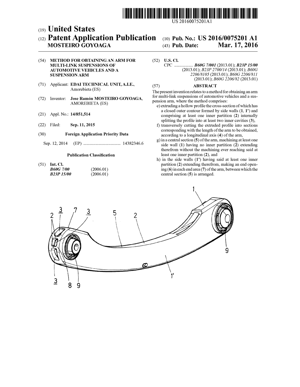 METHOD FOR OBTAINING AN ARM FOR MULTI-LINK SUSPENSIONS OF AUTOMOTIVE     VEHICLES AND A SUSPENSION ARM - diagram, schematic, and image 01