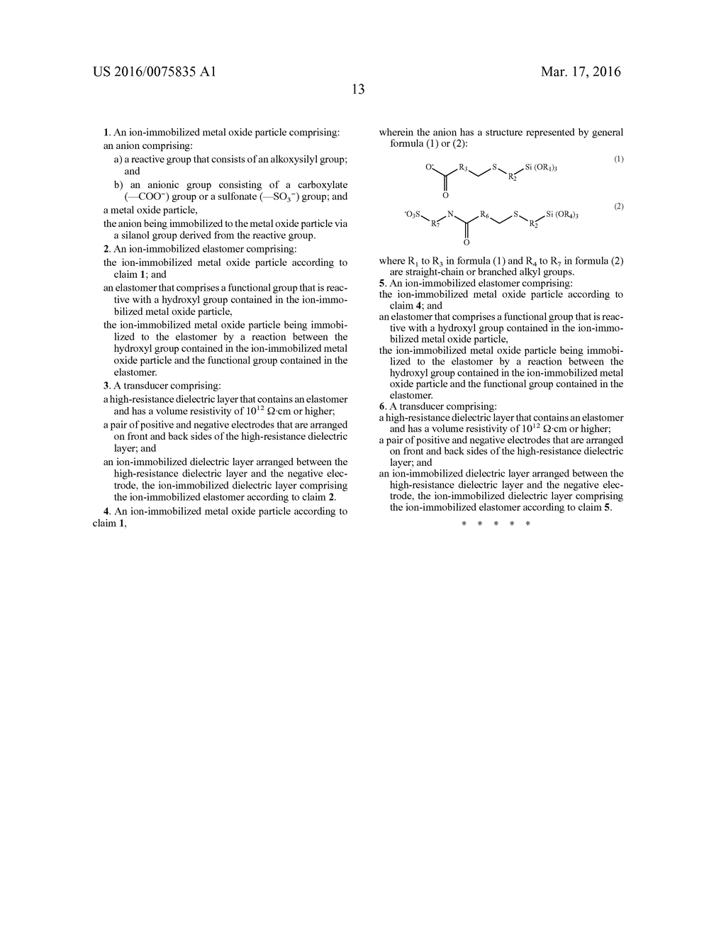 REACTIVE IONIC LIQUID, AND ION-IMMOBILIZED METAL OXIDE PARTICLE,     ION-IMMOBILIZED ELASTOMER, AND TRANSDUCER USING SAME - diagram, schematic, and image 17