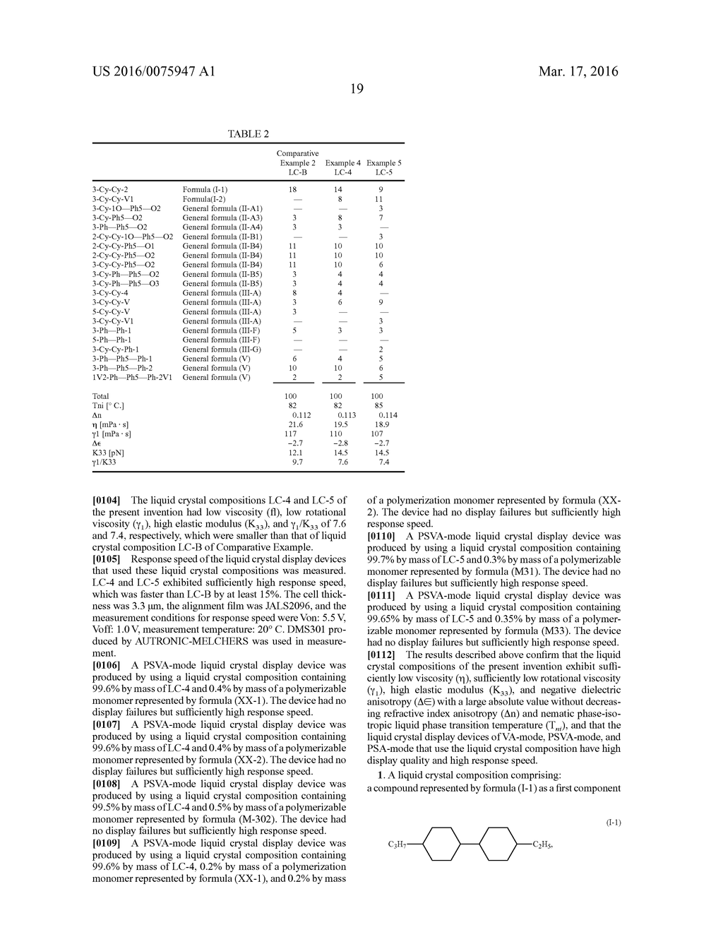 NEMATIC LIQUID CRYSTAL COMPOSITION AND LIQUID CRYSTAL DISPLAY ELEMENT     USING SAME - diagram, schematic, and image 20