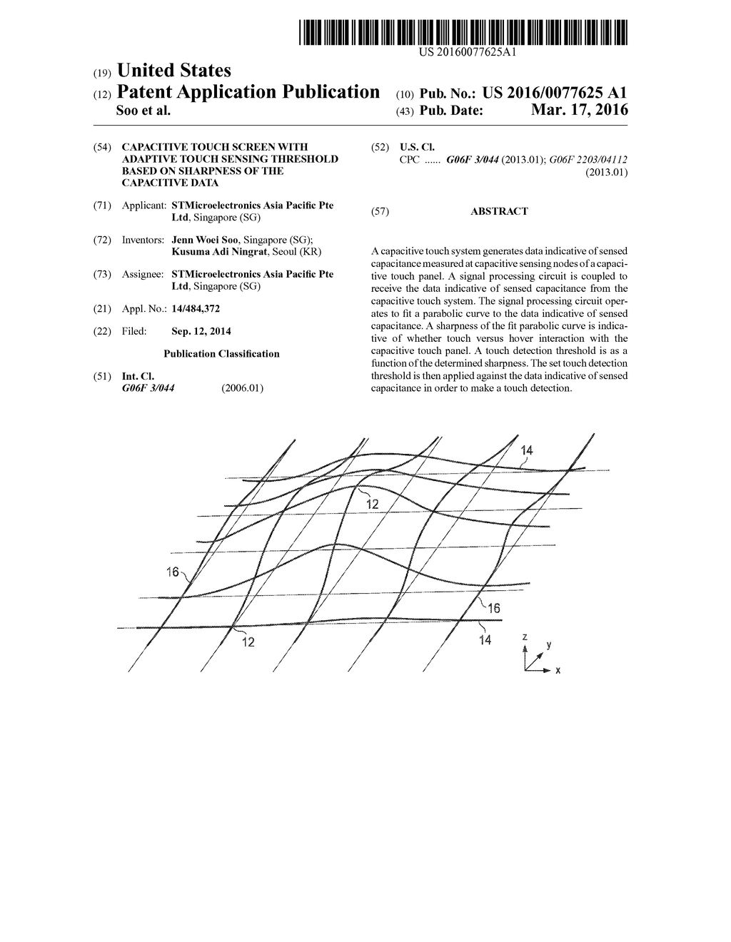 CAPACITIVE TOUCH SCREEN WITH ADAPTIVE TOUCH SENSING THRESHOLD BASED ON     SHARPNESS OF THE CAPACITIVE DATA - diagram, schematic, and image 01