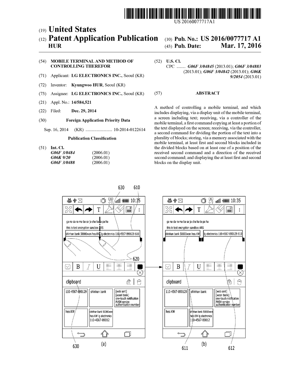 MOBILE TERMINAL AND METHOD OF CONTROLLING THEREFOR - diagram, schematic, and image 01