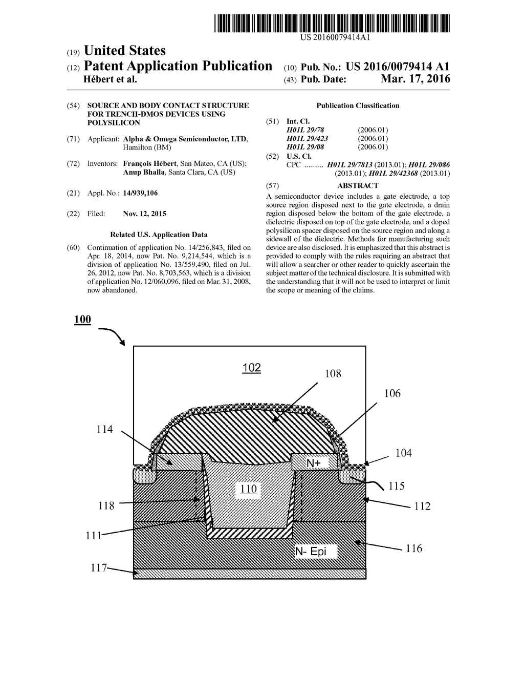 SOURCE AND BODY CONTACT STRUCTURE FOR TRENCH-DMOS DEVICES USING     POLYSILICON - diagram, schematic, and image 01