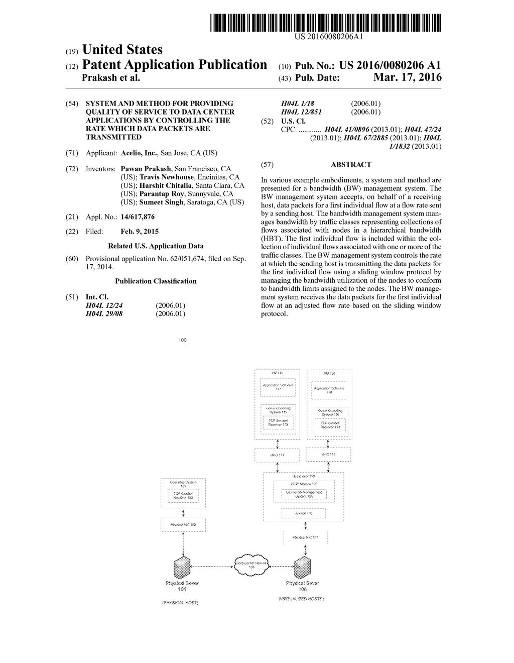 SYSTEM AND METHOD FOR PROVIDING QUALITY OF SERVICE TO DATA CENTER     APPLICATIONS BY CONTROLLING THE RATE WHICH DATA PACKETS ARE TRANSMITTED - diagram, schematic, and image 01