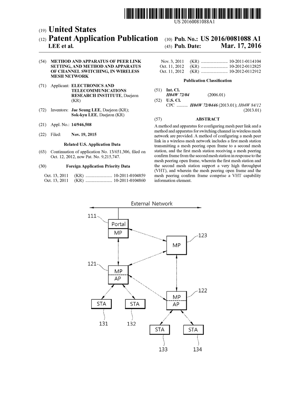 METHOD AND APPARATUS OF PEER LINK SETTING, AND METHOD AND APPARATUS OF     CHANNEL SWITCHING, IN WIRELESS MESH NETWORK - diagram, schematic, and image 01