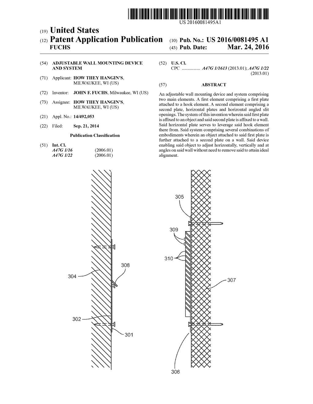 ADJUSTABLE WALL MOUNTING DEVICE AND SYSTEM - diagram, schematic, and image 01