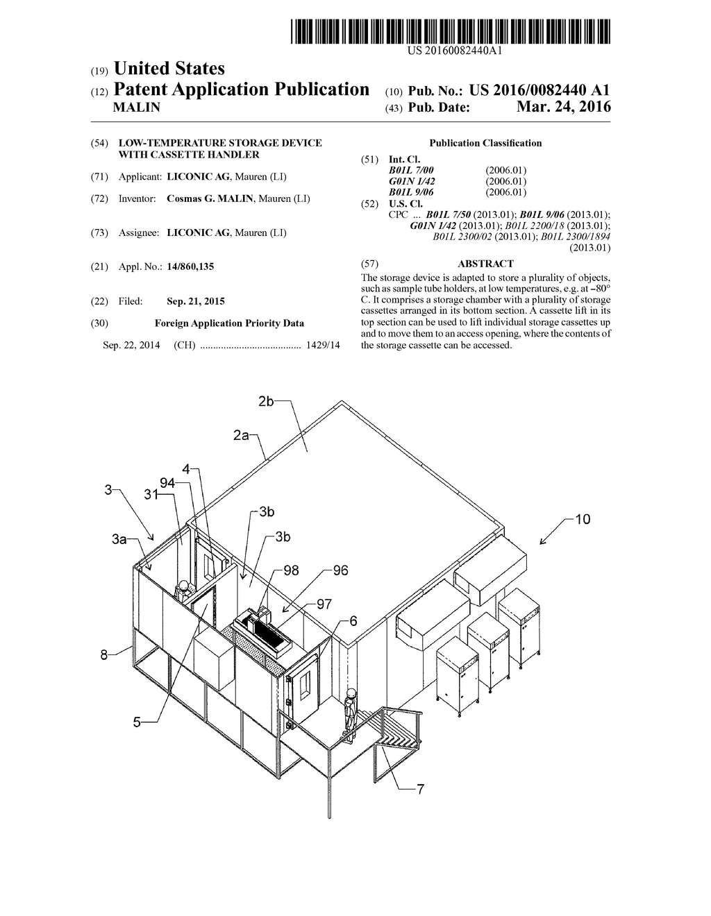 LOW-TEMPERATURE STORAGE DEVICE WITH CASSETTE HANDLER - diagram, schematic, and image 01