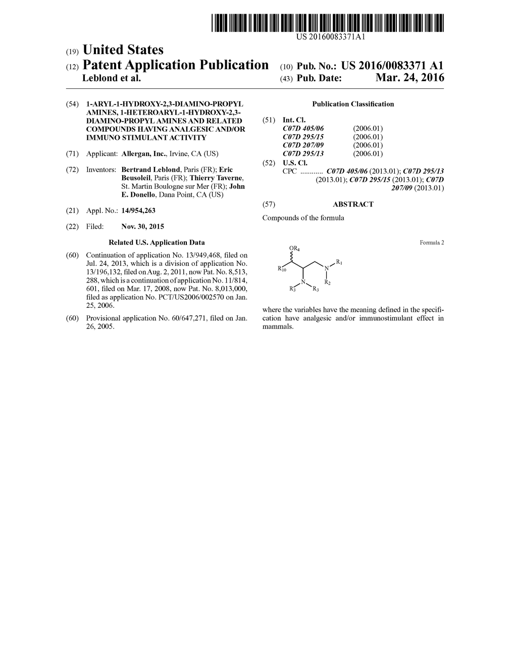 1-ARYL-1-HYDROXY-2,3-DIAMINO-PROPYL AMINES,     1-HETEROARYL-1-HYDROXY-2,3-DIAMINO-PROPYL AMINES AND RELATED COMPOUNDS     HAVING ANALGESIC AND/OR IMMUNO STIMULANT ACTIVITY - diagram, schematic, and image 01