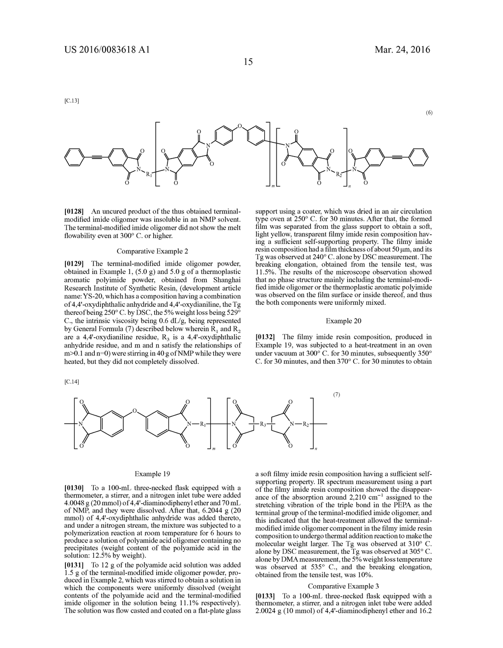 POLYIMIDE RESIN COMPOSITION AND VARNISH PRODUCED FROM TERMINAL-MODIFIED     IMIDE OLIGOMER PREPARED USING 2-PHENYL-4,4'-DIAMINODIPHENYL ETHER AND     THERMOPLASTIC AROMATIC POLYIMIDE PREPARED USING OXYDIPHTHALIC ACID,     POLYIMIDE RESIN COMPOSITION MOLDED ARTICLE AND PREPREG HAVING EXCELLENT     HEAT RESISTANCE AND MECHANICAL CHARACTERISTIC, AND FIBER-REINFORCED     COMPOSITE MATERIAL THEREOF - diagram, schematic, and image 16