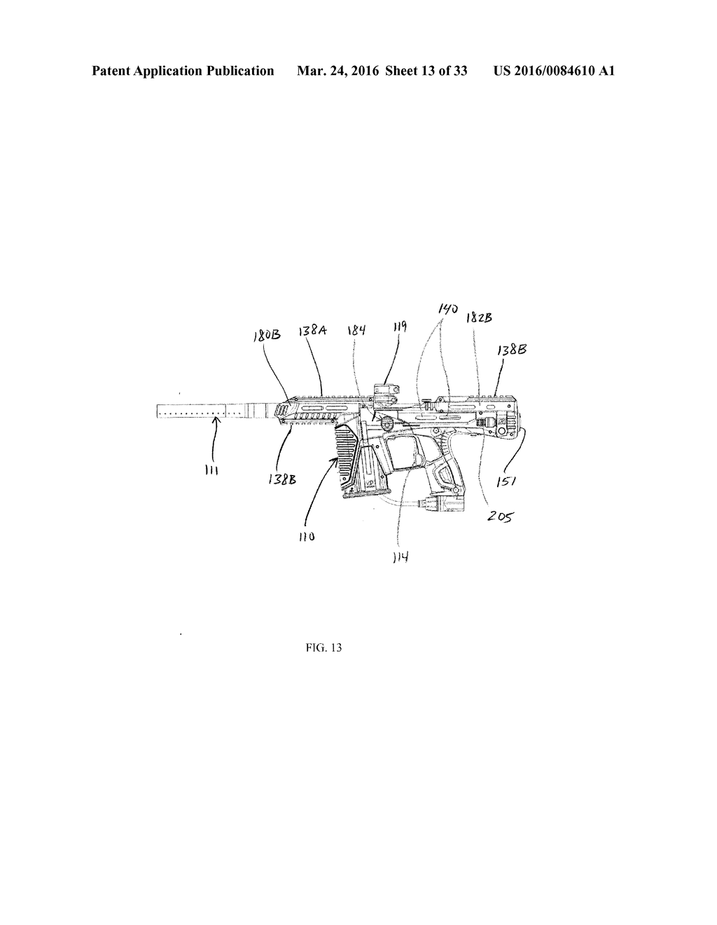 CONVERSION KIT WITH A RAIL SYSTEM FOR A PAINTBALL MARKER HAVING A HINGED     PORTION - diagram, schematic, and image 14