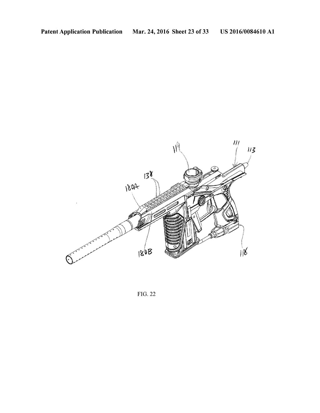 CONVERSION KIT WITH A RAIL SYSTEM FOR A PAINTBALL MARKER HAVING A HINGED     PORTION - diagram, schematic, and image 24