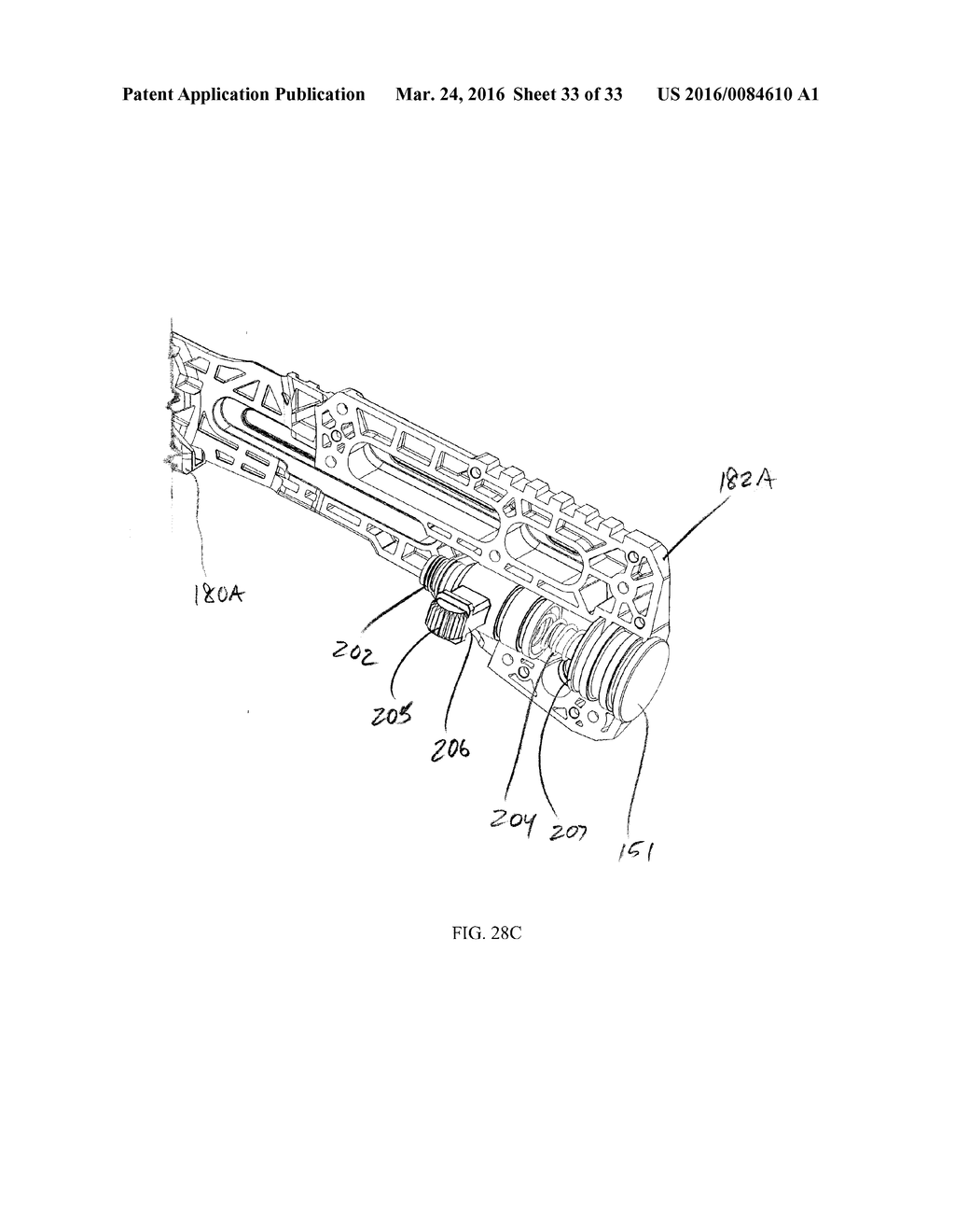 CONVERSION KIT WITH A RAIL SYSTEM FOR A PAINTBALL MARKER HAVING A HINGED     PORTION - diagram, schematic, and image 34