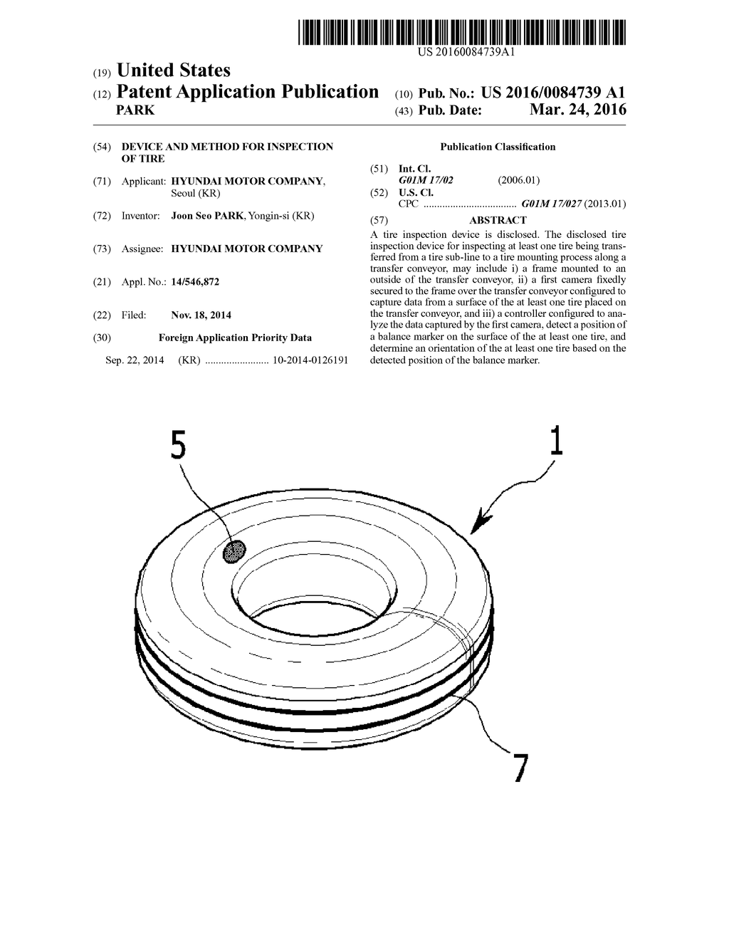 DEVICE AND METHOD FOR INSPECTION OF TIRE - diagram, schematic, and image 01