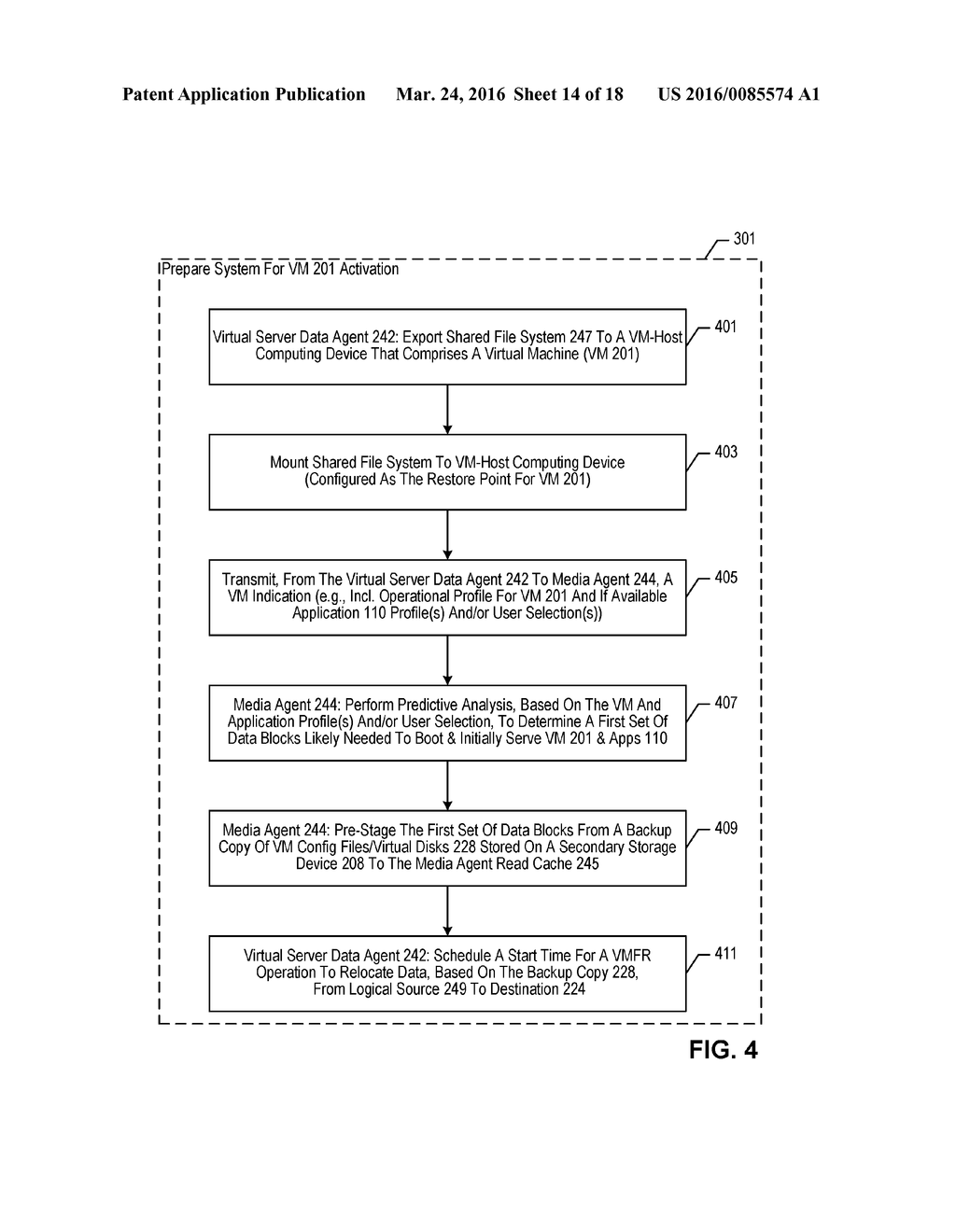 EFFICIENTLY RESTORING EXECUTION OF A BACKED UP VIRTUAL MACHINE BASED ON     COORDINATION WITH VIRTUAL-MACHINE-FILE-RELOCATION OPERATIONS - diagram, schematic, and image 15