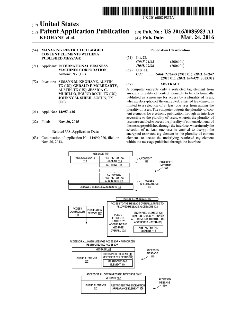 MANAGING RESTRICTED TAGGED CONTENT ELEMENTS WITHIN A PUBLISHED MESSAGE - diagram, schematic, and image 01