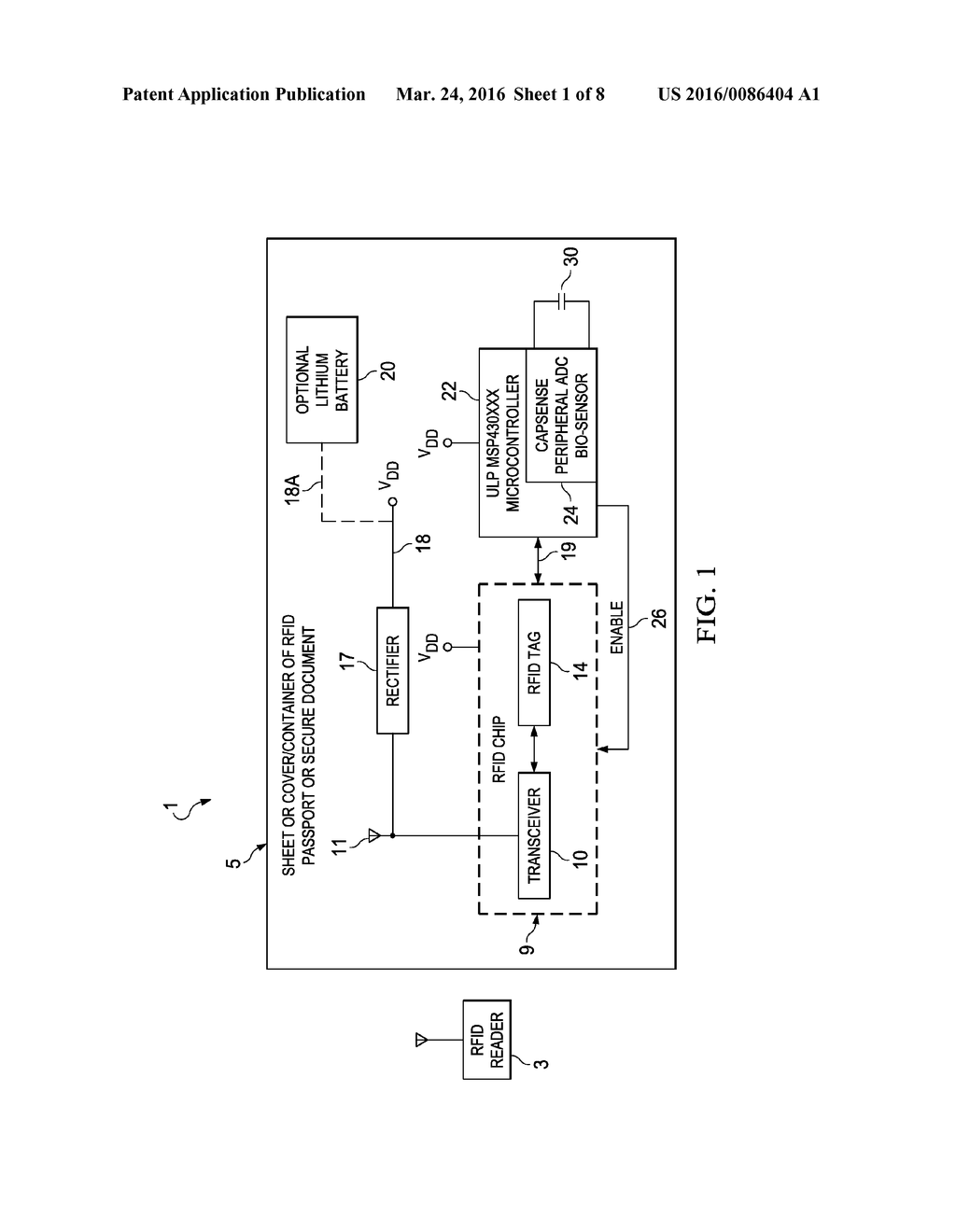 CIRCUIT AND METHOD FOR USING CAPACITIVE TOUCH TO FURTHER SECURE     INFORMATION IN RFID DOCUMENTS - diagram, schematic, and image 02