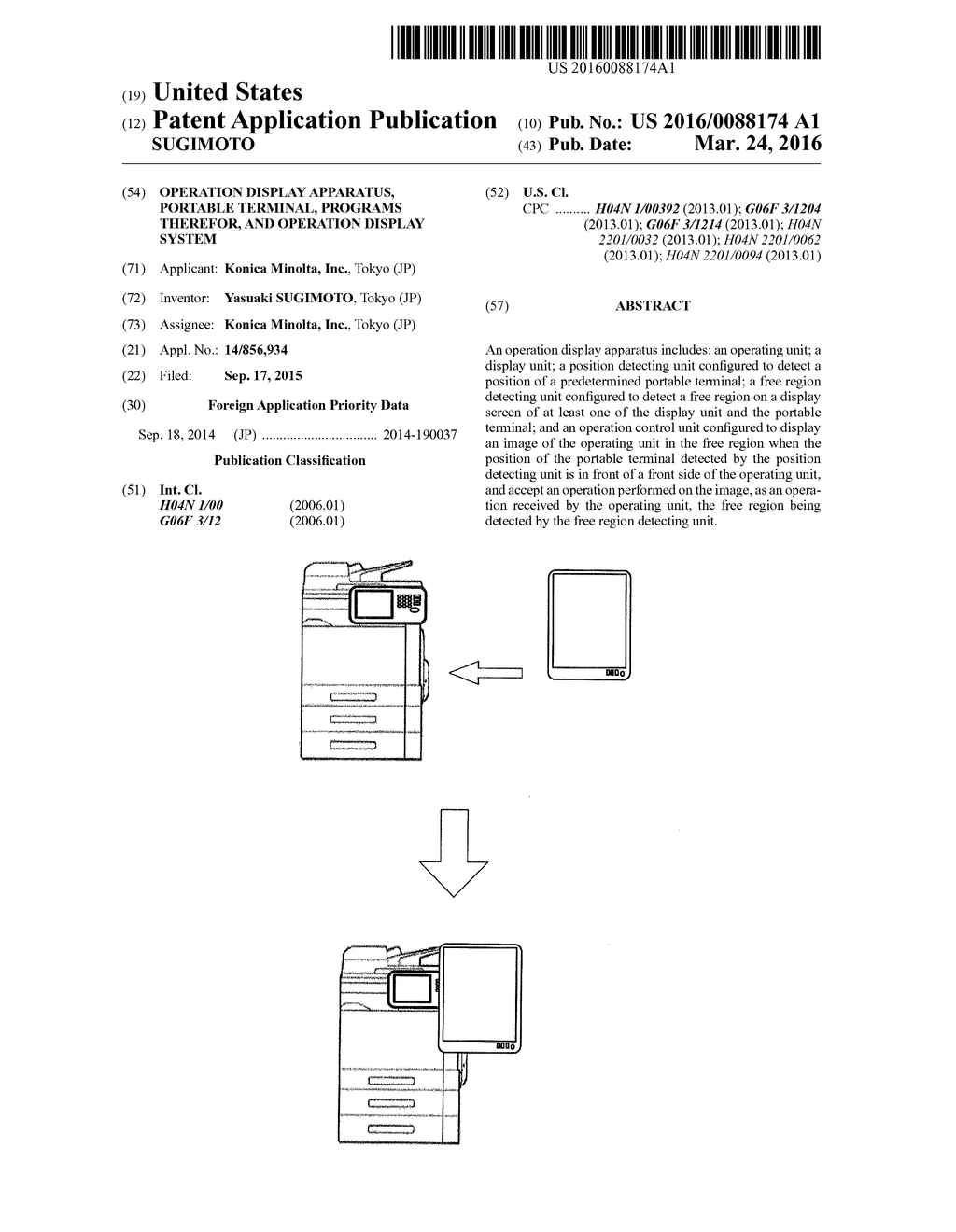 OPERATION DISPLAY APPARATUS, PORTABLE TERMINAL, PROGRAMS THEREFOR, AND     OPERATION DISPLAY SYSTEM - diagram, schematic, and image 01