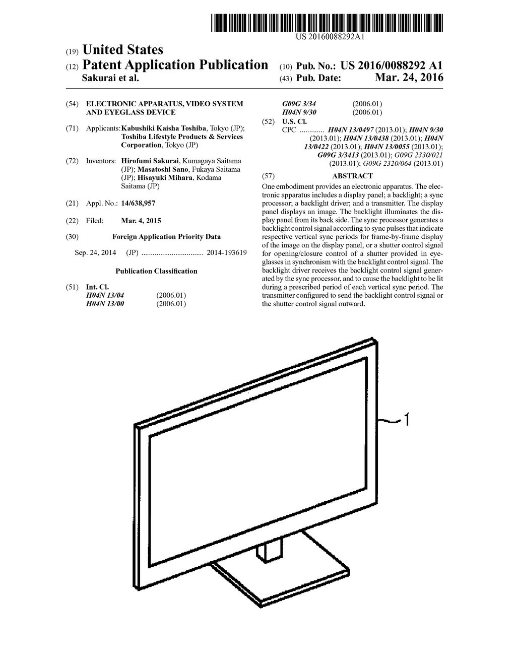 ELECTRONIC APPARATUS, VIDEO SYSTEM AND EYEGLASS DEVICE - diagram, schematic, and image 01