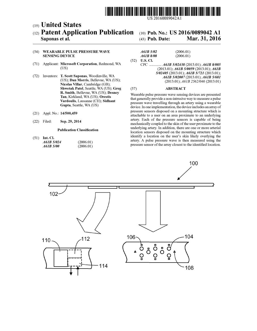 WEARABLE PULSE PRESSURE WAVE SENSING DEVICE - diagram, schematic, and image 01