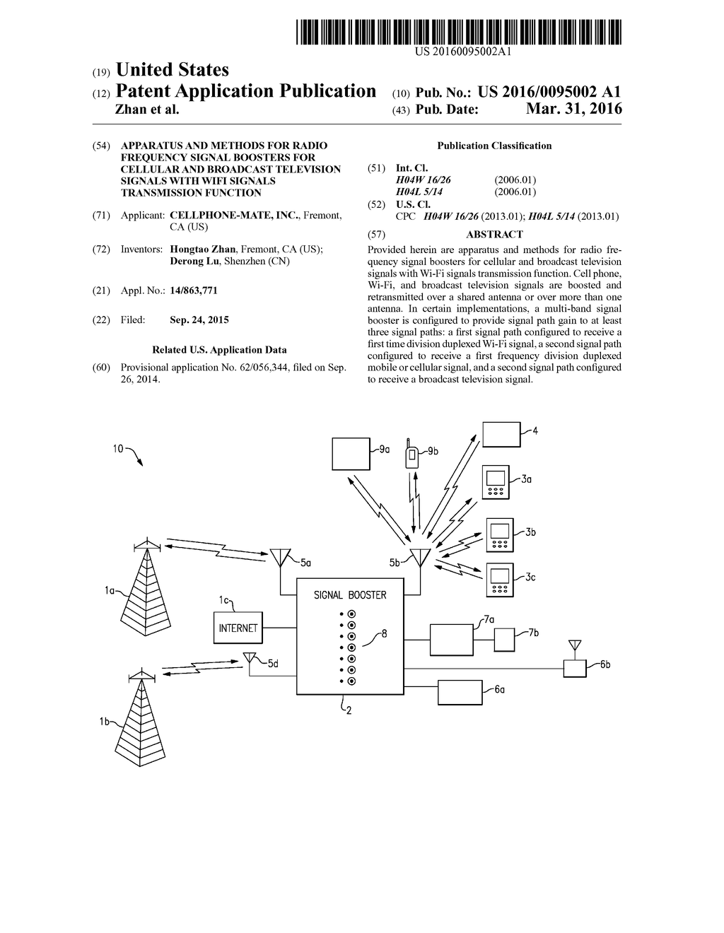 APPARATUS AND METHODS FOR RADIO FREQUENCY SIGNAL BOOSTERS FOR CELLULAR AND     BROADCAST TELEVISION SIGNALS WITH WIFI SIGNALS TRANSMISSION FUNCTION - diagram, schematic, and image 01